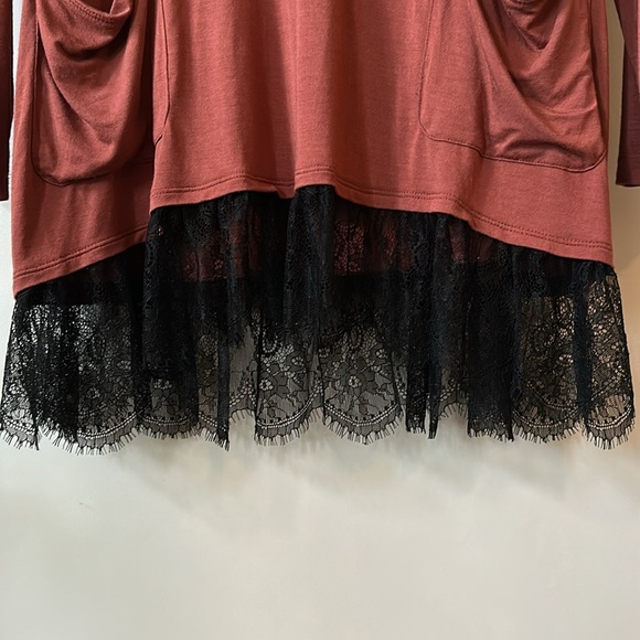 LOGO by Lori Goldstein Rust Top with Black Lace - Picture 10 of 14